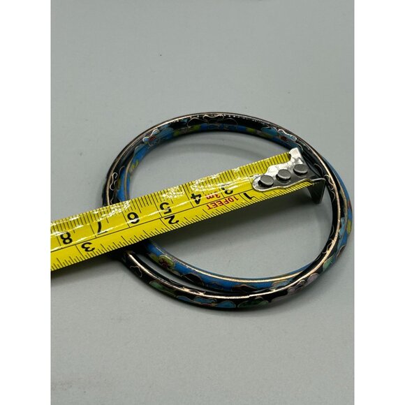 Thin Cloisonne Bangles Bracelets Black and Blue Color Enamel Oriental Jewelry - Picture 6 of 7
